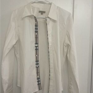 Burberry White Dress Shirt with Signature Check Trim